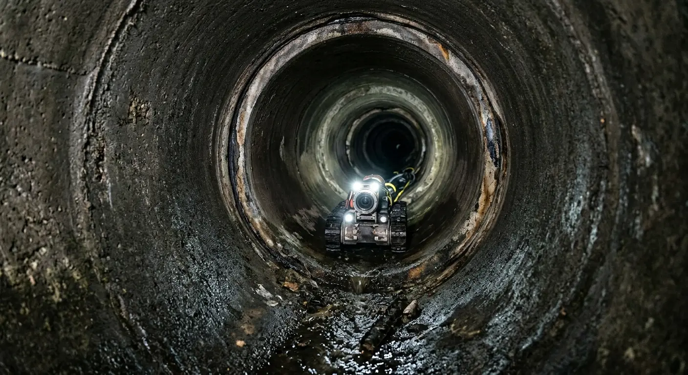 Robotic sewer camera inspecting pipe interior for Sewer Line Cleaning in Hartford City