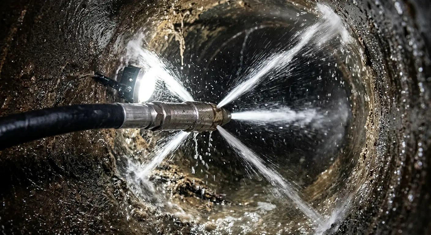 High-pressure hydro jetting nozzle cleaning sewer pipe for Sewer Line Relining in Hartford City